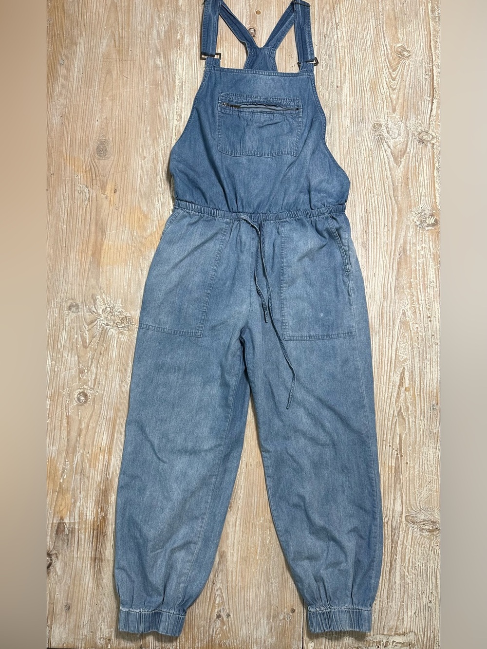 BiBi Denim Chambray Blue Women's Jumsuit Overalls with Drawstring Waist Sz M
